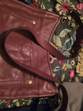 Frye Burgundy Leather Shoulder Bag with Brass Hardware